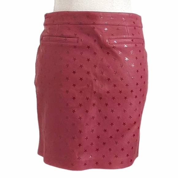 ZOE KARSSEN RED SHEEP LEATHER SHIMMER STAR EXPOSED ZIPPER MINI SKIRT - S - Picture 4 of 9